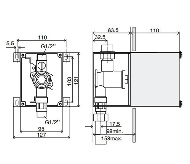 Maßzeichnung-Urinal-concealed-pre-installation-for-GLOBE