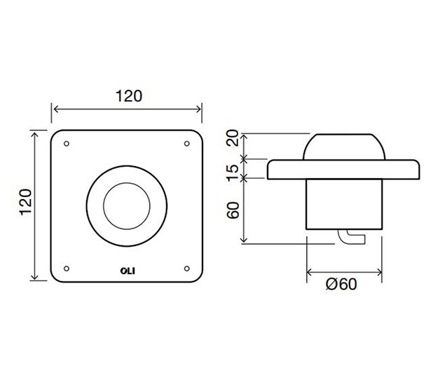 Dimensioned-Drawing-Pneumatic-actuator-foot-operated-Floor-mounted