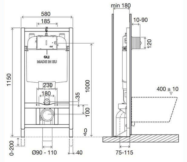 disegno-quotato-OLI74-Plus-Sanitarblock-Autoportante